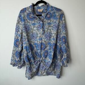 Rungolee Blue Floral 100% Cotton Long Sleeve Blouse XL